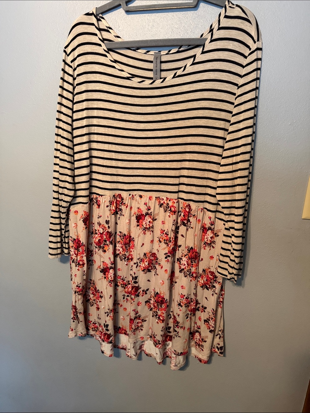 Honeyme Cream & Black Striped Top with Pink